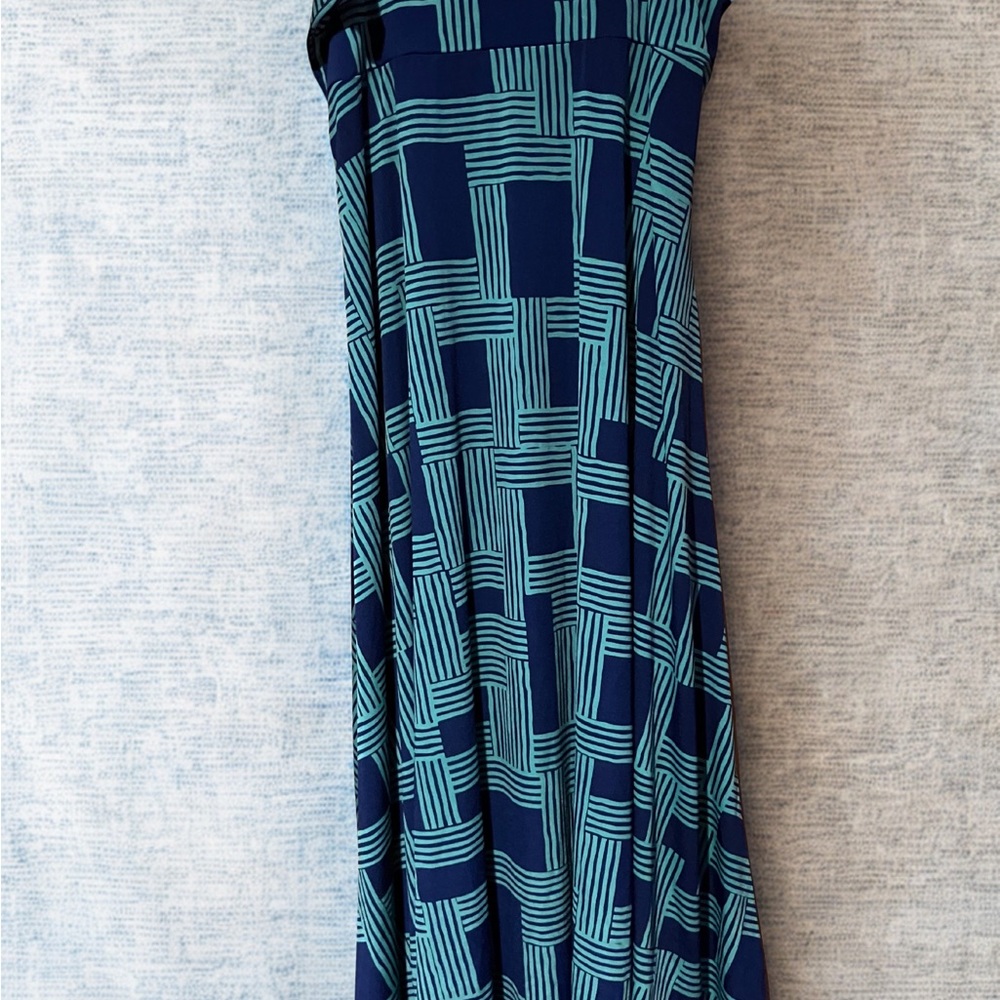 LuLaRoe Navy and Teal Geometric Maxi Skirt